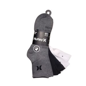 NEW Hurley Men's Ultra-Soft 6 Pack Hi-Quarter Socks - Shoe:8-12, Sock:10-13